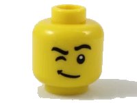 LEGO part Minifigure, Head Black Eyebrows, Right Eye Wink, Lopsided Grin with Dimple Pattern 3626pb1950