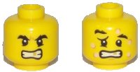 LEGO part Minifigure, Head Dual Sided Black Eyebrows, Gold Tooth, Five Bee Stings, Determined / Crestfallen Pattern 3626pb1967