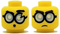 LEGO part Minifigure, Head Dual Sided Glasses Round with Bright Light Blue Lenses and Black Frames, Frown / Surprised Pattern (Steve) 3626pb2020