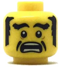 LEGO onderdeel Minifigure, Head Black Eyebrows, Sideburns and Cheek Lines, Open Mouth Scared Pattern 3626pb2030