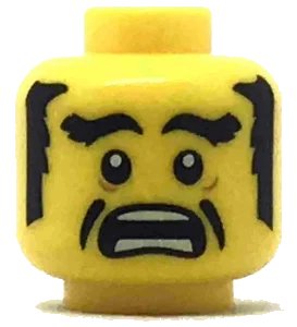 LEGO onderdeel Minifigure, Head Black Eyebrows, Sideburns and Cheek Lines, Open Mouth Scared Pattern (3626pb2030)