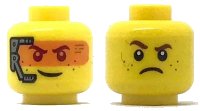LEGO part Minifigure, Head Dual Sided Smile with Silver Headset and Orange Head-Up Display (HUD) / Frown Pattern 3626pb2036