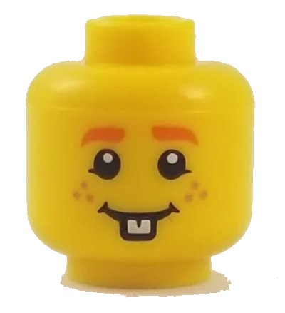 LEGO onderdeel Minifigure, Head Orange Eyebrows, Freckles, Grin with Buck Teeth Pattern (3626pb2065)