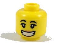 LEGO part Minifigure, Head Female, Black Eyebrows, Peach Lips, Wide Smile with Teeth Pattern 3626pb2075