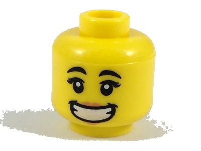 LEGO onderdeel Minifigure, Head Female, Black Eyebrows, Peach Lips, Wide Smile with Teeth Pattern (3626pb2075)
