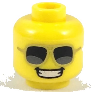 LEGO onderdeel Minifigure, Head Gold-Rimmed Sunglasses, Wide Smile with Teeth Pattern (3626pb2078)