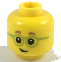 LEGO onderdeel Minifigure, Head Child Medium Nougat Eyebrows, Lime Glasses Pattern 3626pb2088