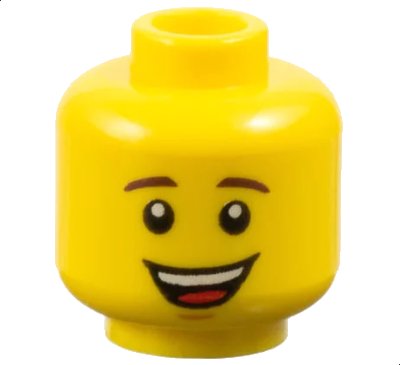 LEGO onderdeel Minifigure, Head Dark Brown Eyebrows, Medium Nougat Chin Dimple, Open Mouth Smile with Top Teeth and Red Tongue Pattern (3626pb2097)