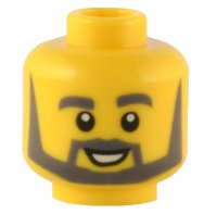 LEGO part Minifigure, Head Dark Bluish Gray Thick Eyebrows, Angular Beard and Thin Pointed Sideburns, Open Mouth Smile with White Teeth Pattern 3626pb2199