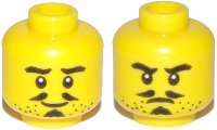 LEGO onderdeel Minifigure, Head Dual Sided Beard Stubble, Thick Eyebrows, Pencil Moustache, Soul Patch, Smile / Frown Pattern 3626pb2205
