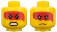 LEGO part Minifigure, Head Dual Sided Female Red Hair with Open Mouth with Teeth, Grimace / Frown with Peach Lips Pattern (Harumi) - Hollow Stud 3626pb2234