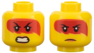 LEGO onderdeel Minifigure, Head Dual Sided Female Red Hair with Open Mouth with Teeth, Grimace / Frown with Peach Lips Pattern (Harumi) - Hollow Stud (3626pb2234)