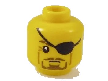 LEGO onderdeel Minifigure, Head Black Eye Patch over Left Eye, Medium Nougat Crow's Feet, Reddish Brown Goatee Pattern - Hollow Stud (3626pb2242)