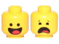 LEGO part Minifigure, Head Dual Sided Black Standard Eyes, Smile with Tongue / Scared Pattern (Benny) - Hollow Stud 3626pb2272