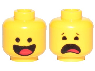 LEGO onderdeel Minifigure, Head Dual Sided Black Standard Eyes, Smile with Tongue / Scared Pattern (Benny) - Hollow Stud (3626pb2272)
