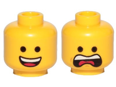 LEGO onderdeel Minifigure, Head Dual Sided Open Smile with Tongue / Open Mouth Scream Pattern (Emmet) - Hollow Stud (3626pb2278)