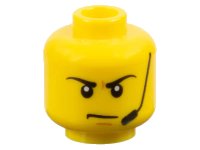 LEGO part Minifigure, Head Black Eyebrows and Headset, Medium Nougat Chin Dimple, Furrowed Brow, Angry Frown Pattern - Hollow Stud 3626pb2280