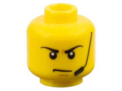 LEGO onderdeel Minifigure, Head Black Eyebrows and Headset, Medium Nougat Chin Dimple, Furrowed Brow, Angry Frown Pattern - Hollow Stud (3626pb2280)