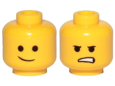 LEGO onderdeel Minifigure, Head Dual Sided Lopsided Smile / Angry Pattern (Emmet) - Hollow Stud (3626pb2287)