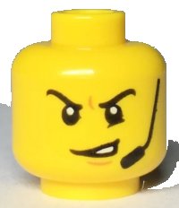 LEGO part Minifigure, Head Angry Eyebrows and Scowl with Open Mouth, Headset, White Pupils Pattern - Hollow Stud 3626pb2292