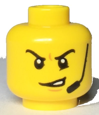 LEGO onderdeel Minifigure, Head Angry Eyebrows and Scowl with Open Mouth, Headset, White Pupils Pattern - Hollow Stud (3626pb2292)
