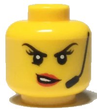 LEGO part Minifigure, Head Female Black Eyebrows, Headset, Red Lips with Open Mouth, Crooked Smile / Scowl Pattern - Hollow Stud 3626pb2294