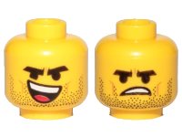 LEGO part Minifigure, Head Dual Sided Black Eyebrows, Stubble, Open Smile, Tongue / Angry Pattern (Rex Dangervest) - Hollow Stud 3626pb2303