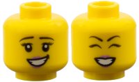 LEGO onderdeel Minifigure, Head Dual Sided Female, Black Eyebrows, Medium Lavender Lips, Smile Showing Teeth, Eyes Open / Eyes Closed Pattern - Hollow Stud 3626pb2309