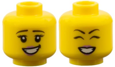 LEGO onderdeel Minifigure, Head Dual Sided Female, Black Eyebrows, Medium Lavender Lips, Smile Showing Teeth, Eyes Open / Eyes Closed Pattern - Hollow Stud (3626pb2309)