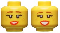 LEGO part Minifigure, Head Dual Sided Female, Reddish Brown Eyebrows, Freckles, Red Lips, Medium Smile / Large Smile Pattern - Hollow Stud 3626pb2311