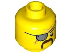 LEGO onderdeel Minifigure, Head Gray Eye Patch, Moustache Dark Brown Fu Manchu, Scar, Wrinkles, Crow's Feet Pattern - Hollow Stud (3626pb2328)