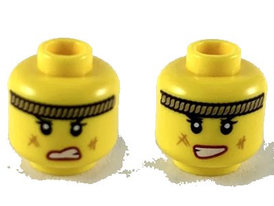 LEGO onderdeel Minifigure, Head Dual Sided Female Dark Tan Rope Headband, Red Lips, Medium Nougat Scuff Marks, Open Mouth with Teeth, Grimace / Lopsided Smile Pattern - Hollow Stud (3626pb2333)
