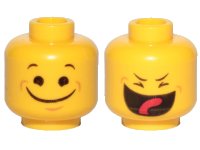 LEGO part Minifigure, Head Dual Sided Black Eyes, Eyebrows, Wide Closed Mouth Smile / Closed Eyes, Smile with Tongue Pattern (Benny) - Hollow Stud 3626pb2373