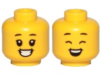 LEGO part Minifigure, Head Dual Sided Child Black Eyebrows, Big Smile, Teeth, Open Eyes / Closed Eyes Pattern - Hollow Stud 3626pb2380