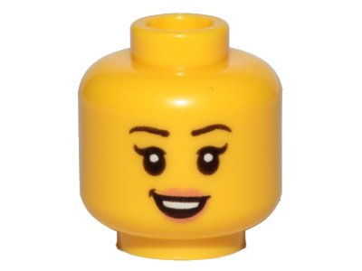 LEGO part Minifigure, Head Female Black Eyebrows, Single Eyelashes, Nougat Lips, Open Mouth Smile with Top Teeth Pattern - Hollow Stud (3626pb2381)