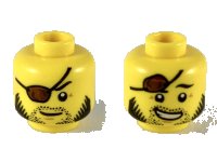 LEGO part Minifigure, Head Dual Sided Reddish Brown Eye Patch, Black Stubble and Side Whiskers, Neutral / Smiling with Raised Eye Patch Pattern - Hollow Stud 3626pb2401