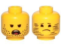 LEGO part Minifigure, Head Dual Sided Stubble, Angry / Stubble Blurred, Sad Pattern (Emmet) - Hollow Stud 3626pb2410