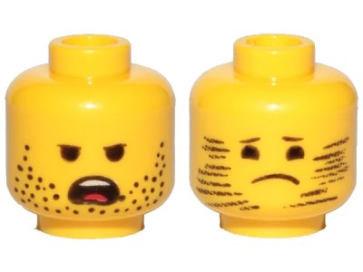 LEGO onderdeel Minifigure, Head Dual Sided Stubble, Angry / Stubble Blurred, Sad Pattern (Emmet) - Hollow Stud (3626pb2410)