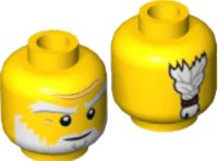 LEGO onderdeel Minifigure, Head White and Gray Eyebrows, Beard and Braided Ponytail on Back, Medium Nougat Wrinkles, Smile Pattern (Sensei Wu) - Hollow Stud 3626pb2424