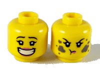 LEGO onderdeel Minifigure, Head Dual Sided Female, Pink Lips Big Smile with Teeth / Dirt Stains, Angry Pattern - Hollow Stud 3626pb2440