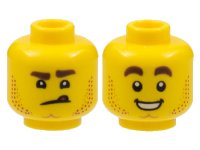LEGO part Minifigure, Head Dual Sided Stubble, Dimpled Chin, Angry Scowl with Tongue / Smile with Teeth Pattern - Hollow Stud 3626pb2460