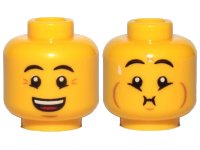 LEGO part Minifigure, Head Dual Sided Eyebrows, Crow's Feet, Open Mouth Smile / Queasy Expression with Sweat Drop Pattern - Hollow Stud 3626pb2492