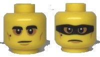 LEGO onderdeel Minifigure, Head Dual Sided Black Eyebrows and Mole, Medium Nougat Cheek Lines, Baggy Eyes / Frown with Black Mask Pattern - Hollow Stud 3626pb2525