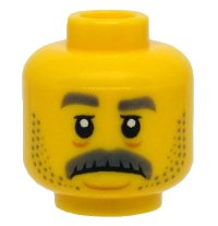 LEGO part Minifigure, Head Gray Eyebrows, Moustache, Stubble, Sad Face Pattern - Hollow Stud 3626pb2527