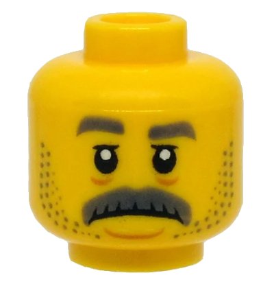 LEGO onderdeel Minifigure, Head Gray Eyebrows, Moustache, Stubble, Sad Face Pattern - Hollow Stud (3626pb2527)