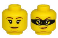 LEGO part Minifigure, Head Dual Sided Female Brown Eyebrows, Peach Lips, Chin Dimple and Closed Mouth Smirk / Black Mask Pattern - Hollow Stud 3626pb2535
