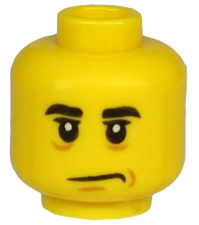 LEGO onderdeel Minifigure, Head Black Eyebrows, Black Eyes with White Pupils, Chin Dimple, Sad Mouth Pattern - Hollow Stud (3626pb2536)