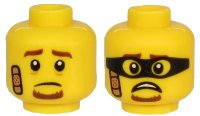 LEGO onderdeel Minifigure, Head Dual Sided Brown Eyebrows and Goatee, Bandage,  Sad / Scared Face with Black Mask Pattern - Hollow Stud 3626pb2538