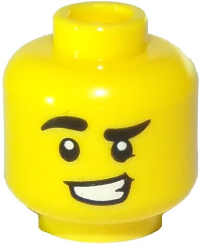 LEGO onderdeel Minifigure, Head Black Eyebrows, Left Lowered, Lopsided Grin, Sly Expression Pattern - Hollow Stud (3626pb2539)