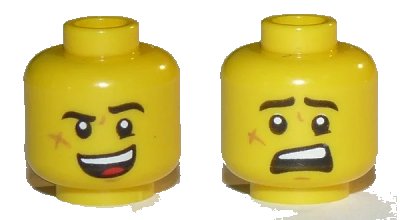 LEGO onderdeel Minifigure, Head Dual Sided Black Eyebrows, Cheek Scar, Open Mouth Smile / Scared Pattern - Hollow Stud (3626pb2567)
